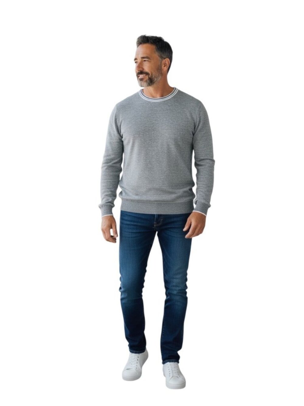 Mark Law Crewneck Sweater Gray Size L Preppy Lightweight Spring Cotton Classic